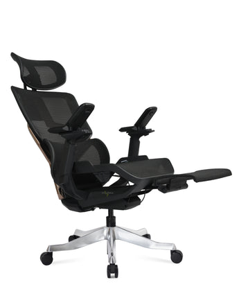 Black Seoul Imported Ergonomic Office & Home Chair with Synchro Tilt, Fabric Seat, Mesh Back, Lumbar Support, Adjustable Seat Depth, Arms & Headrest