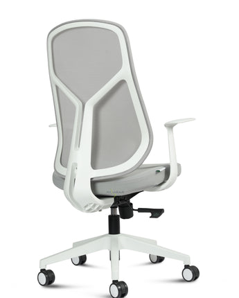 Seattle Imported Ergonomic Office & Home Chair – Mid Back, White | Synchro Tilt, Fabric Seat, Mesh Back, Lumbar Support, Adjustable Seat & Armrests