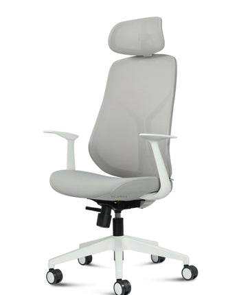 White Seattle High-Back Ergonomic Office & Home Chair | Imported Design, Synchro-Tilt, Mesh Back, Fabric Seat, Lumbar Support, Adjustable Seat & Arms