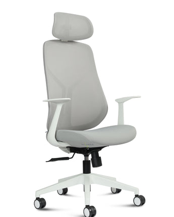 White Seattle High-Back Ergonomic Office & Home Chair | Imported Design, Synchro-Tilt, Mesh Back, Fabric Seat, Lumbar Support, Adjustable Seat & Arms