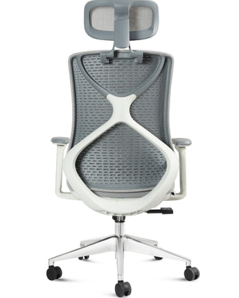 Grey Denver Imported Ergonomic Office & Home Chair with Synchro Tilt, Fabric Seat, Mesh Back, Lumbar Support, Adjustable Seat Depth, Arms & Headrest