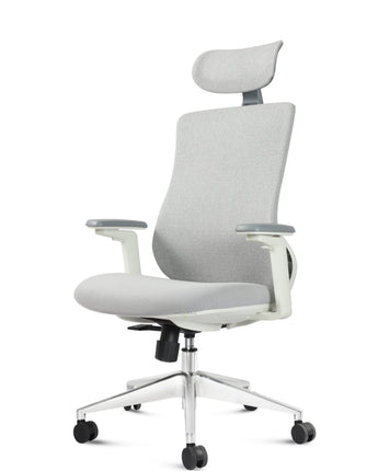 Grey Denver Imported Ergonomic Office & Home Chair with Synchro Tilt, Fabric Seat, Mesh Back, Lumbar Support, Adjustable Seat Depth, Arms & Headrest